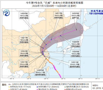 “台風+暴雨+強對流”三預警齊發 “巴威”最新路徑公布→_浙江_安徽_米/秒