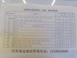 寶雞南站汽車客運發車時間和目的地一覽表，請收藏