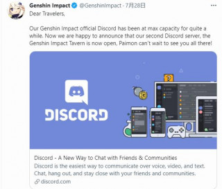 《原神》官方 Discord 服務器爆滿，已開第二個服務器