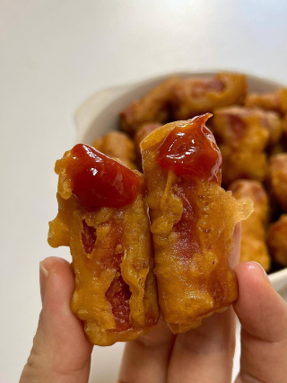 三分鐘搞定香酥炸火腿，關鍵這兩步不油不膩_火腿腸_小吃攤_孩子